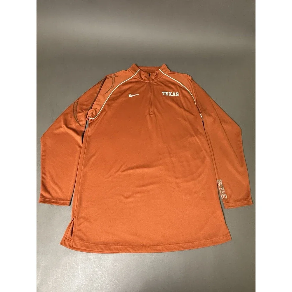 Nike Sweater Mens Large Texas Longhorns 1/4 Zip Long Sleeve Dri-Fit Orange Logo